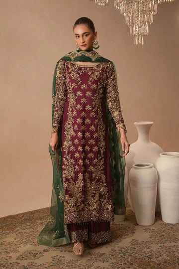 Abeera Usman Raw Silk Handwork Embroidered 3 Pcs Unstitched Burgundy Dusk